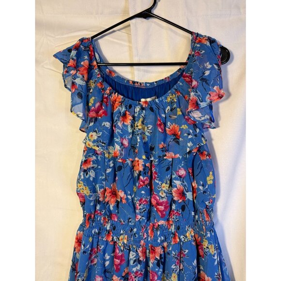 Romantic Floral Boho Hippie Dress Womens Plus 14W 1X Blue Sandra Darren - Picture 2 of 5